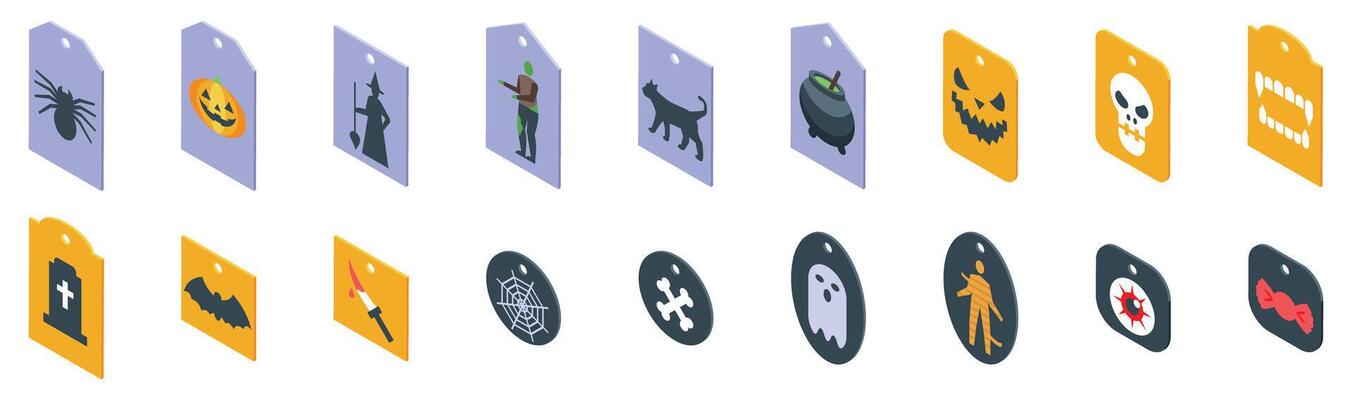 Halloween gift tags icons set. Halloween icons set showing spooky and festive symbols