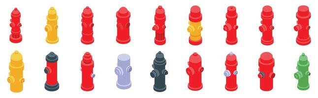 Fire hydrant icons set. Fire hydrant icons showing different colors and styles for firefighting and safety vector