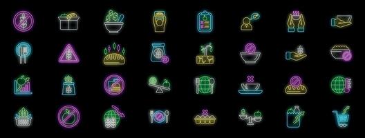 Neon icons representing food crisis, global hunger, and food insecurity issues vector