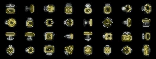 Cufflinks glowing neon icons set showing different styles and designs for formal wear vector