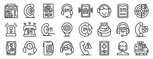 Emergency call center icons set. Emergency service icons showing helpline, ambulance, and support vector