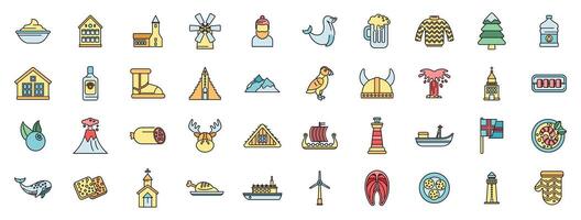 Exploring iceland, discovering icelandic culture, nature, and cuisine through vibrant icons vector