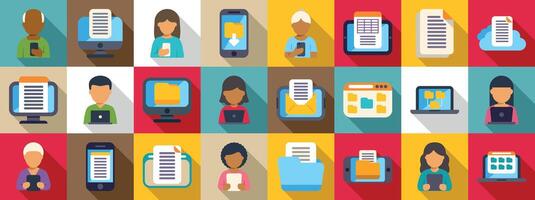 Colorful digital workspace icons illustration vector