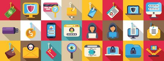 Colorful icons representing cybersecurity themes vector
