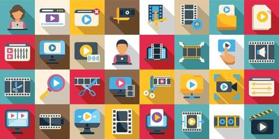 Colorful video editing tool icons vector