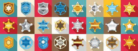 Sheriff badge icons set. Sheriff star badges icons set showing police authority and law enforcement vector