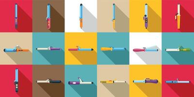 Hair curler icons set. Curling iron icons set in flat style for any design vector