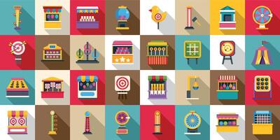 Carnival game icons set. Carnival games and attractions offering fun and entertainment for everyone vector