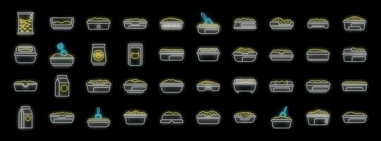 Cat litter box icons showing a variety of styles and types for pet owners vector