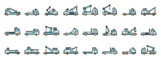 Tow truck icons showing roadside assistance and vehicle recovery vector