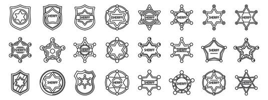 Sheriff badge icons set. Sheriff star icons showing law enforcement and wild west justice vector
