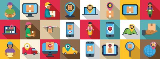 Courier tracking icons set. Delivery service icons showing shipping and logistics using mobile gps tracking vector