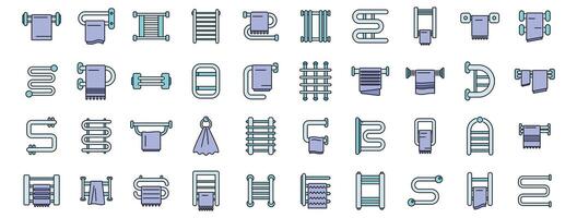 Heated towel rails keeping bathrooms warm and towels dry, different designs and styles of towel warmers for modern homes vector