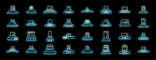 Cooker hood showing different styles and designs in neon light vector