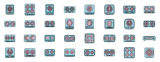 Induction cooker icons showing different burners configurations for kitchen appliances vector