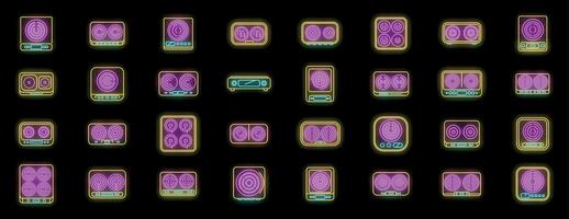 Induction cooker showing different burners configurations in neon style vector