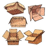 cardboard box set sketch hand drawn element vector