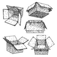 cardboard box set sketch hand drawn item vector