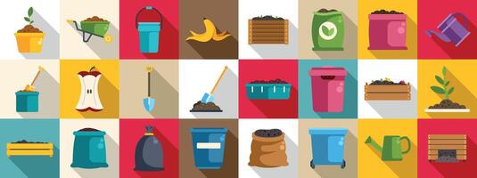 A set of colorful garbage cans and other items vector