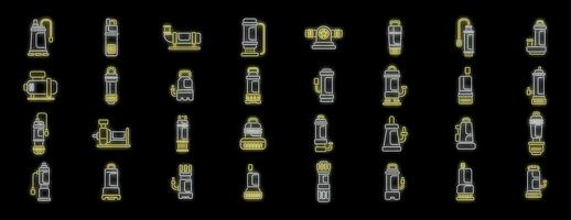 Water pump neon icons showing pumping equipment for various applications vector