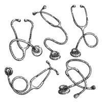 stetoscope set sketch hand drawn element symbol vector