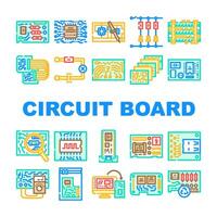 circuit board pcb microcontroller icons set badge vector