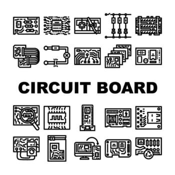 circuit board pcb microcontroller icons set figure vector
