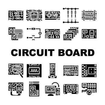 circuit board pcb microcontroller icons set symbol vector