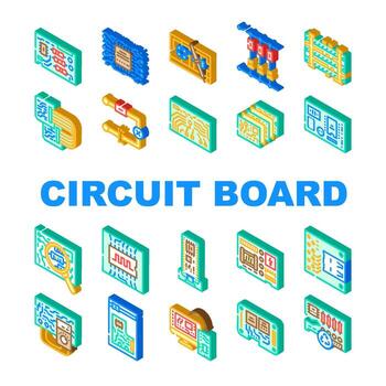 circuit board pcb microcontroller icons set vector