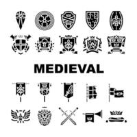 medieval heraldry arms shield, icons set element vector