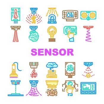 sensor módulo iot inalámbrico íconos conjunto elemento vector