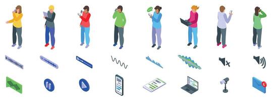Illustration of people using communication tools vector