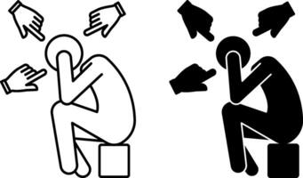 Complexes Icons. Black and White Illustrations. Insecurity Imposed By Society. Upset Man Sitting With Head In Hands. Human Fingers Pointing At Anxious Man. Concept Psychology vector