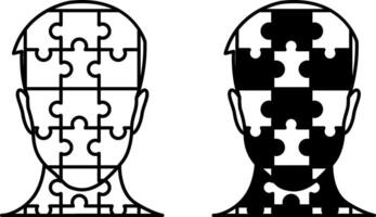 Personality Icons. Black and White Illustration. Character Trait That Makes A Person Unique. Individuality, Puzzle Man Face. Concept Psychology vector