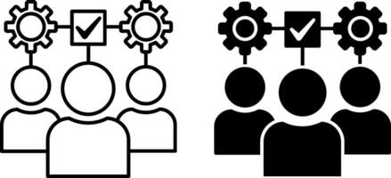 Adaptation Icons. Black And White Illustration. Human Adaptation Process To a Changed Environment. People And Gears. Concept Psychology vector
