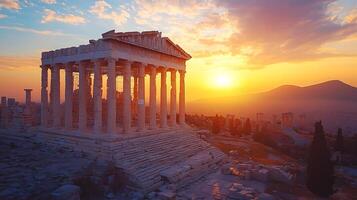 Majestic Parthenon at Sunset with Dramatic Sky. photo
