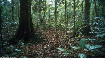 Lush Amazon Rainforest Canopy with Sunlight Filtering Through Dense Greenery. photo
