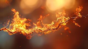 Branch Ablaze with Fiery Flames and Glowing Embers. photo