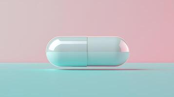 Minimalist Macro Shot of a Pill with Pastel Background. This clean, modern image showcases a single medication capsule against a soft gradient. photo