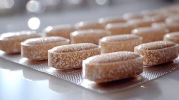 Close up of a blister pack filled with small, granular pills. photo
