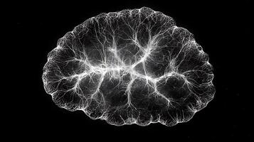 Abstract Bioluminescent Network Structure on Black Background. photo