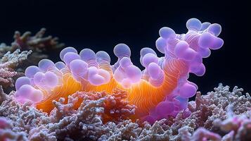 Vibrant Coral Polyp Bloom in Deep Ocean. photo