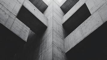 Stark Concrete Architecture with Abstract Geometric Shapes. This image captures the raw texture and bold lines of a modern concrete structure. photo