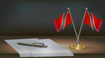 Trinidad and Tobago table flag on a dark gradient color background table. Illustration vector