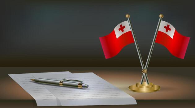 Tonga table flag on a dark gradient color background table. Illustration vector