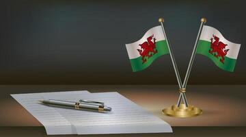 Wales table flag on a dark gradient color background table. Illustration vector