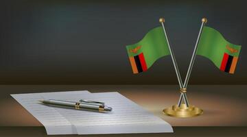 Zambia table flag on a dark gradient color background table. Illustration vector