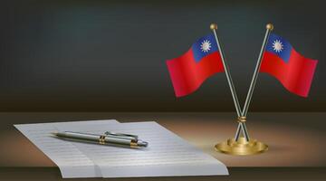 Taiwan table flag on a dark gradient color background table. Illustration vector