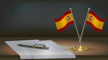Spain table flag on a dark gradient color background table. Illustration vector