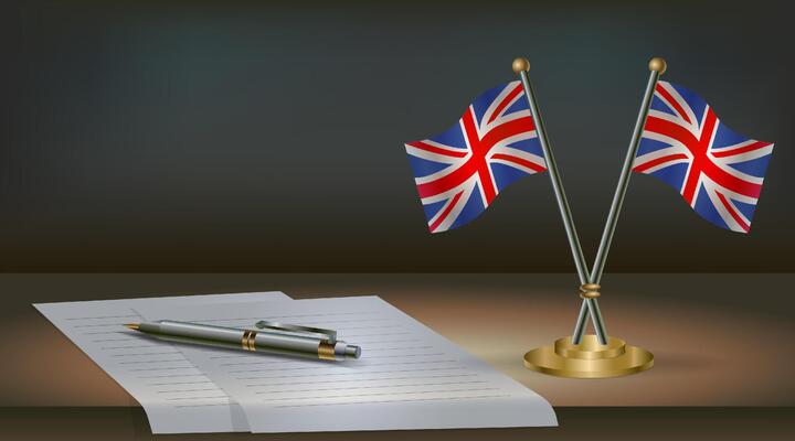 United Kingdom table flag on a dark gradient color background table. Illustration